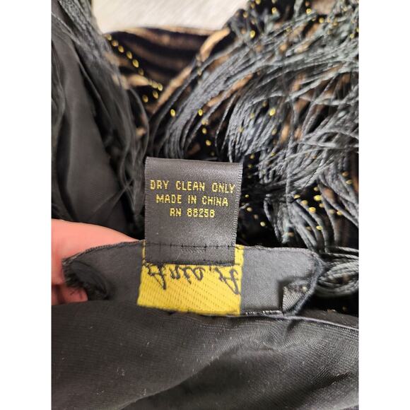 Vtg Aris A Piano Fringe Velvet Burnout Dramatic Open Jacket Black & Amber OS - Picture 10 of 10